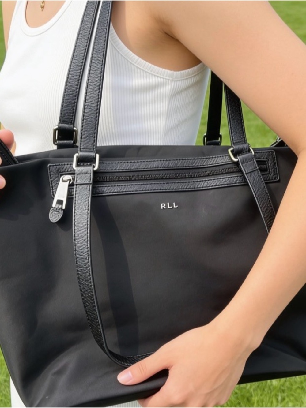 Ralph Lauren Black Canvas Tote with Leather Straps